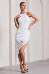 White Sequin Asymmetric Strappy Maxi Dress