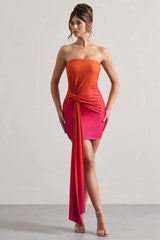 Pink & Orange Ombre Bandeau Mini Dress With Twisted Sash