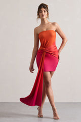 Pink & Orange Ombre Bandeau Mini Dress With Twisted Sash