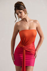 Pink & Orange Ombre Bandeau Mini Dress With Twisted Sash