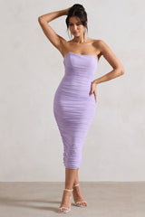 Lilac Ruched Corset Bodycon Midi Dress