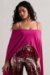 Dark Pink Bardot Cape Sleeve Crop Top