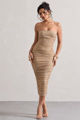 Gold Embellished Bandeau Midi Dress