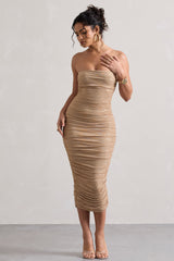 Gold Embellished Bandeau Midi Dress