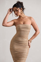 Gold Embellished Bandeau Midi Dress