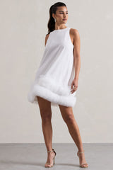 White A-Line Mini Dress With Tulle Hem