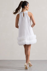 White A-Line Mini Dress With Tulle Hem