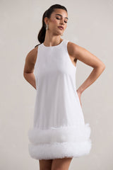 White A-Line Mini Dress With Tulle Hem