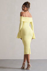 Lemon Bardot Flared-Sleeve Midi Dress