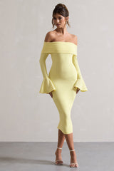 Lemon Bardot Flared-Sleeve Midi Dress