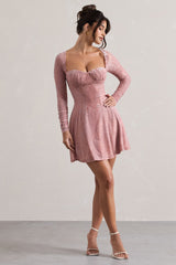 Pink Long-Sleeve Skater Mini Dress