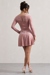 Pink Long-Sleeve Skater Mini Dress