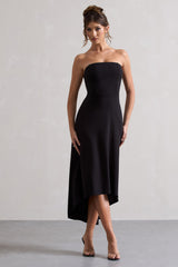 Black Bandeau High-Low Midi Dress