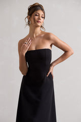 Black Bandeau High-Low Midi Dress