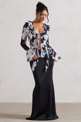 Black Satin Split Maxi Skirt