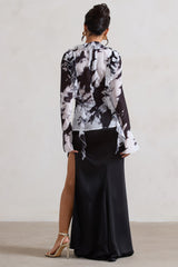 Black Satin Split Maxi Skirt