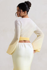 Yellow Ombre Flared-Sleeve Wrap Top