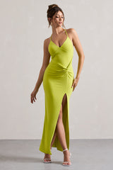Lime Green Halter-Neck Wrap Maxi Dress