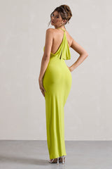 Lime Green Halter-Neck Wrap Maxi Dress