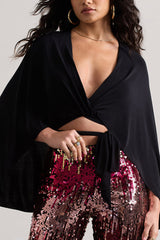Black Wrap Crop Top With Cape