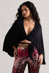 Black Wrap Crop Top With Cape