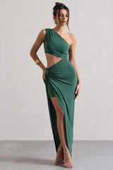 Forest Green Asymmetric Cut-Out Split Maxi Dress