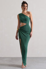 Forest Green Asymmetric Cut-Out Split Maxi Dress