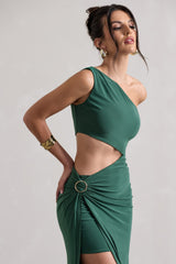 Forest Green Asymmetric Cut-Out Split Maxi Dress