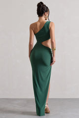 Forest Green Asymmetric Cut-Out Split Maxi Dress