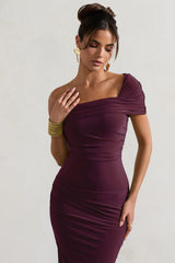 Plum Asymmetric One-Shoulder Split Midi Dress