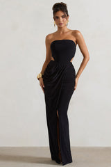 Black Strapless Cut-Out Maxi Dress With Twist Skirt