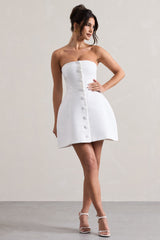 White Bandeau Tailored Buttoned Mini Dress