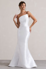 White Satin Asymmetric Fishtail Maxi Dress