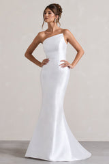 White Satin Asymmetric Fishtail Maxi Dress