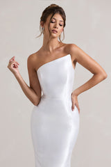 White Satin Asymmetric Fishtail Maxi Dress