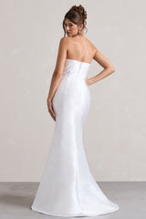 White Satin Asymmetric Fishtail Maxi Dress