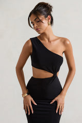 Black Asymmetric Twisted Cut-Out Fishtail Maxi Dress