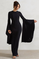 Black Waterfall Sleeve Maxi Dress