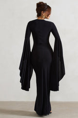 Black Waterfall Sleeve Maxi Dress