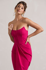 Hot Pink Strapless Corset Wrap Maxi Dress