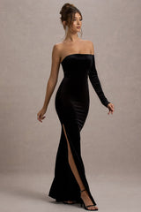 Black Velvet One-Sleeve Maxi Dress