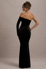 Black Velvet One-Sleeve Maxi Dress