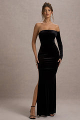 Black Velvet One-Sleeve Maxi Dress