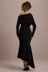 Black One-Shoulder Asymmetric Maxi Dress