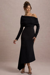 Black One-Shoulder Asymmetric Maxi Dress