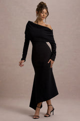 Black One-Shoulder Asymmetric Maxi Dress