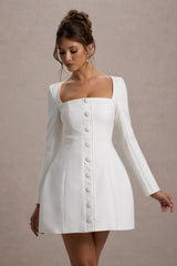 White Tailored Square-Neck Mini Dress