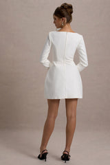 White Tailored Square-Neck Mini Dress