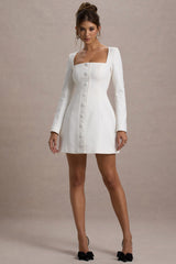 White Tailored Square-Neck Mini Dress