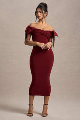 Port Bardot Midi Dress With Bows